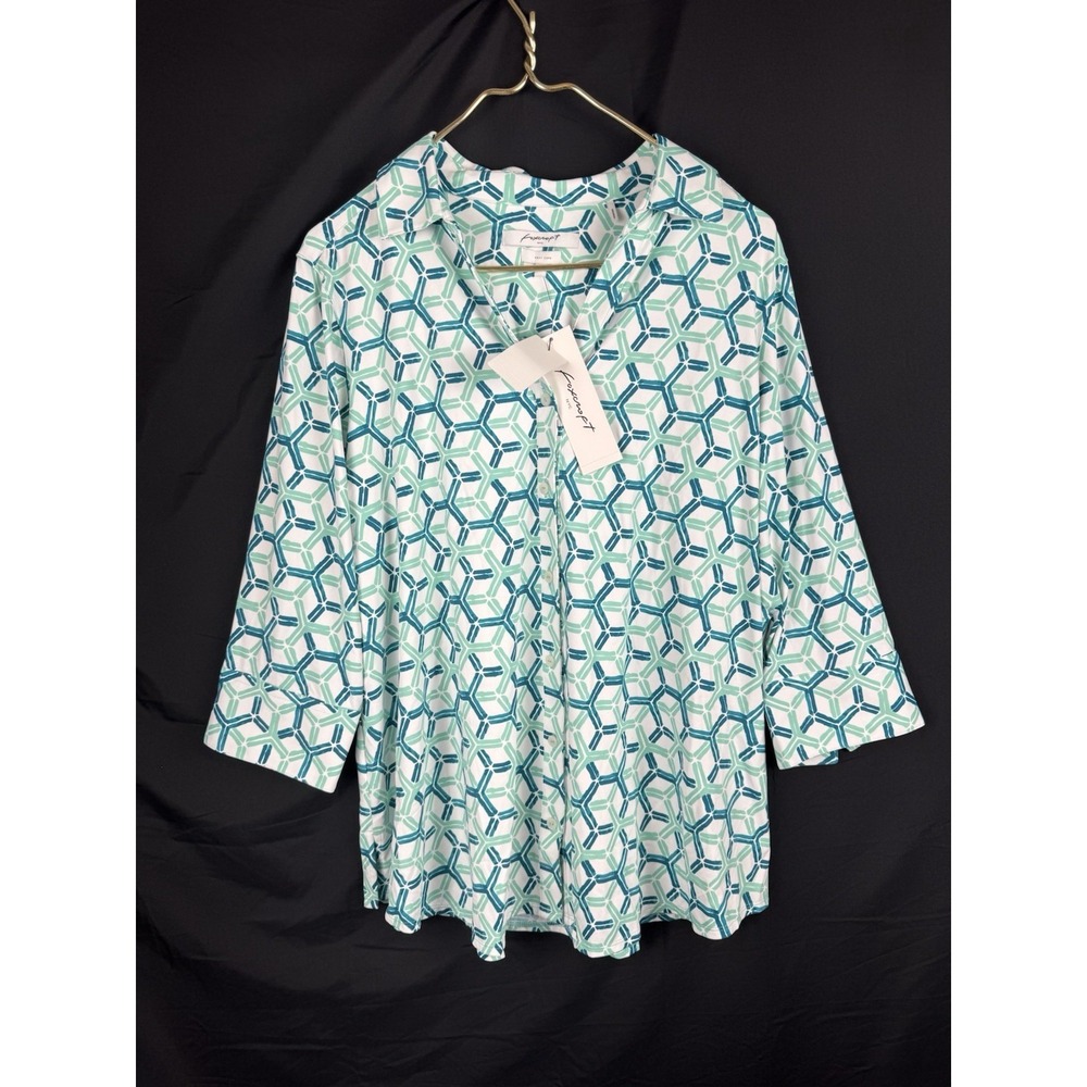 Foxcroft Button Top Mary Cosgeo Sz 1X  Jersey Stretch Vacation Cruise NEW